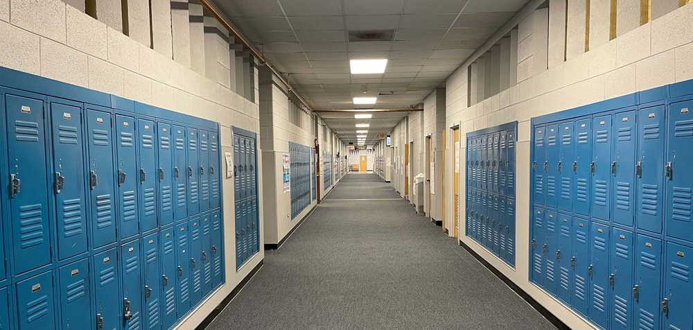 Photo of empty hall at high school