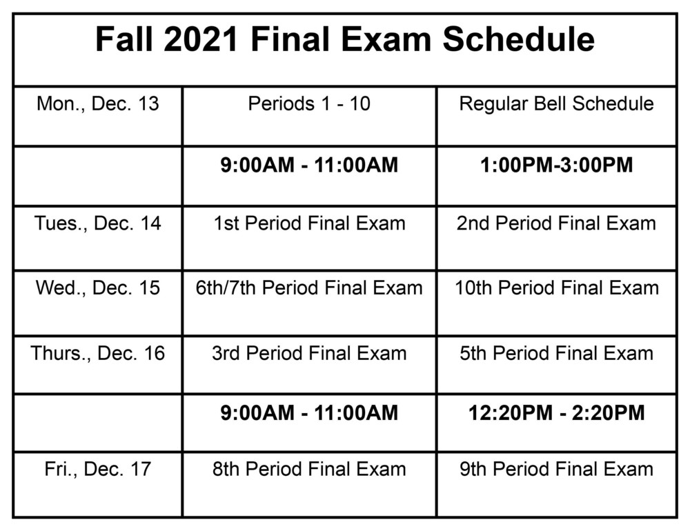 Image of final exam schedule