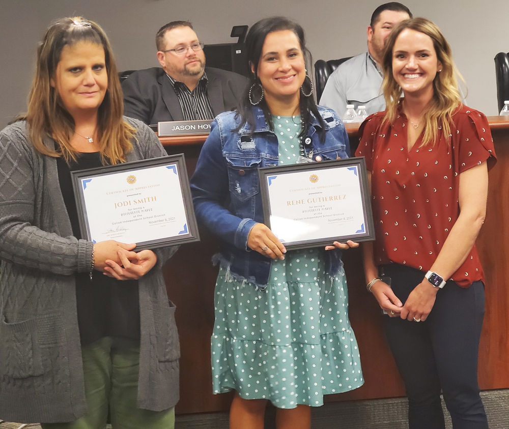 Shown in the photo at top at Jodi Smith, Rene Gutierrez, both November Difference Makers, and Shelby Taylor, principal at the elementary school.